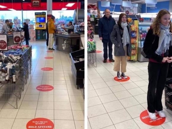 Egy dán áruházlánc padló-matricái