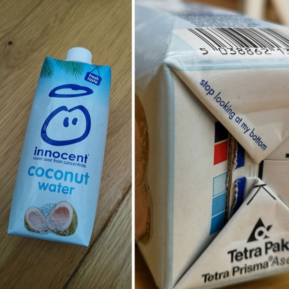 Felirat a kókusztej alján - ne nézd a fenekem!